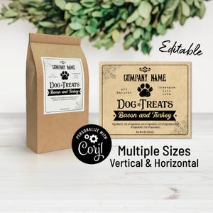 Dog or Cat Treat Label Template, Custom Digital Pet Product Sticker, Personalize, Download & Print. Packaging Labels for Jars, Bags, Pouches