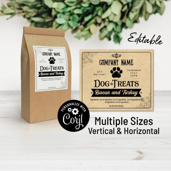 Dog or Cat Treat Label Template, Custom Digital Pet Product Sticker, Personalize, Download & Print. Packaging Labels for Jars, Bags, Pouches