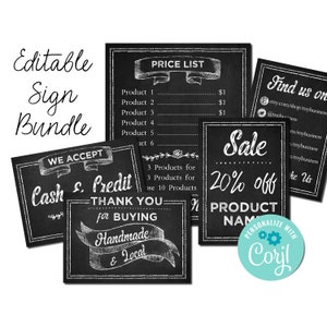 Pacote de modelos de placas de lousa. Placas de preço para pequenas empresas, como feiras de produtores, exposições de arte, feiras de artesanato e fazendas. Edite online. Baixe e imprima.