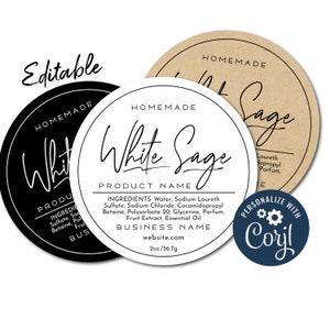 Editable Circle Label Template, Custom Digital Product Sticker Template. Personalize, Download & Print. Round Labels for Jars, Candles. DS04