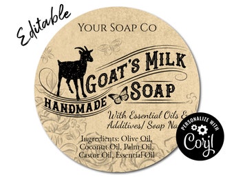 Soap Label - Goat's Milk Handmade Soap on Kraft Paper Round Label. Custom Packaging for Soap. Edit Product Label Online, Download & Print.
