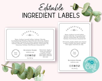 Ingredient Label Template, Custom Product Packaging Sticker. Personalize, Download & Print. Back Label for Jars, Candles, Food, Bakery.