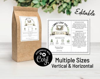 Plantilla de etiqueta de té. Etiqueta para bolsitas de té, etiqueta para fiestas de té. Plantilla de etiqueta adhesiva. Descarga de instrucciones y etiquetas de ingredientes para frascos, paquetes y bolsas.
