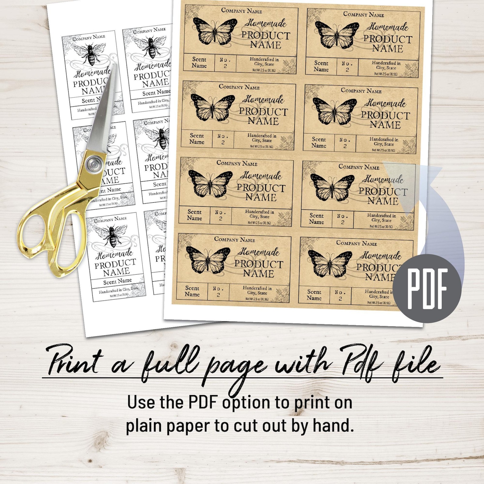 Editable Apothecary Bee & Butterfly Product Label Template. Sticker ...