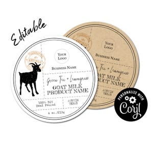 Goat Milk Product Label Template: Editable Round Stickers. (Digital Corjl Template)