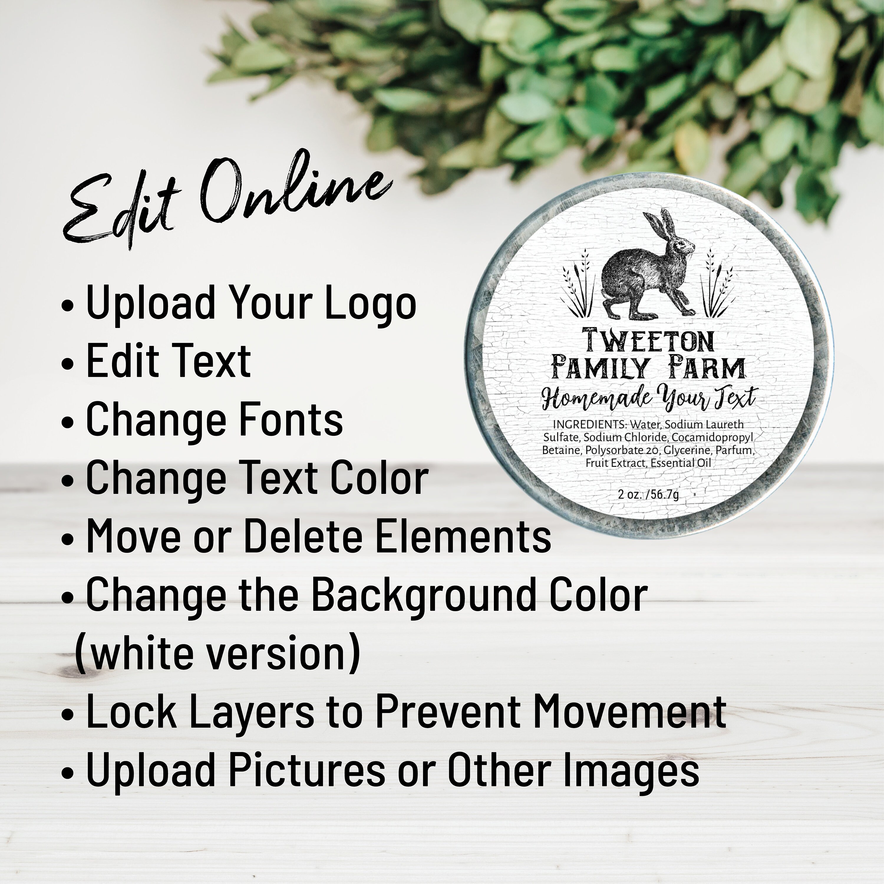 Vintage Bunny Rabbit Round Label. Edit Product Label Template Etsy