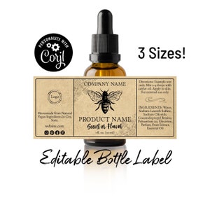 Editable Bottle Label Template, Apothecary Bee and Butterfly. Customize w/ Corjl Online. Download & Print. Editable Printable Label. 1-2 Oz.