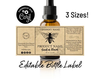 Editable Bottle Label Template, Apothecary Bee and Butterfly. Customize w/ Corjl Online. Download & Print. Editable Printable Label. 1-2 Oz.