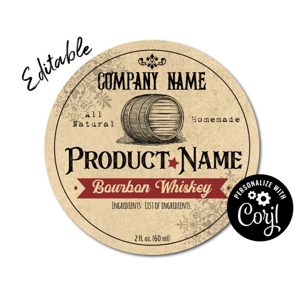 Whiskey Barrel Sticker Template. Editable Circle Label for Jars. Customize Online. Download & Print. Labels for Jars , Homemade BBQ Sauce.