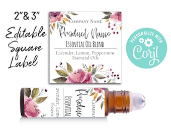 Editable Square Label Template, Floral Watercolor. Customize Online, Download & Print. For Stickers, Bottles, Candles, Soap, Bags, and Jars