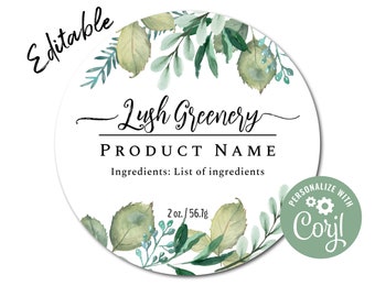 Lush Greenery Editable Product Labels for Jars, Handmade Items, Candles. Printable Product Label Template. Edit Online, Download & Print.