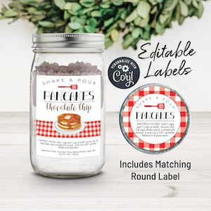 Pancake Mix Label. Shake & Pour Mason Jar Pancake Mix Label. Editable Pancake Gift, Bake Sale Label. Customize Online. Download and Print.