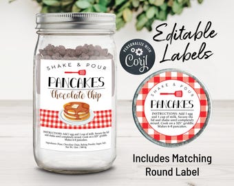 Pancake Mix Label. Shake & Pour Mason Jar Pancake Mix Label. Editable Pancake Gift, Bake Sale Label. Customize Online. Download and Print.