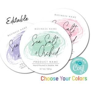 Modelo de etiqueta circular editável. Modelo de adesivo redondo. Personalize online, baixe e imprima. Etiquetas para potes e frascos de produtos de spa ou cosméticos. DS01