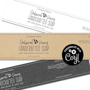 Customizable Soap Label Template: Natural and Sophisticated Design. Wrap Around Label. Edit Online. (Digital Corjl Template)