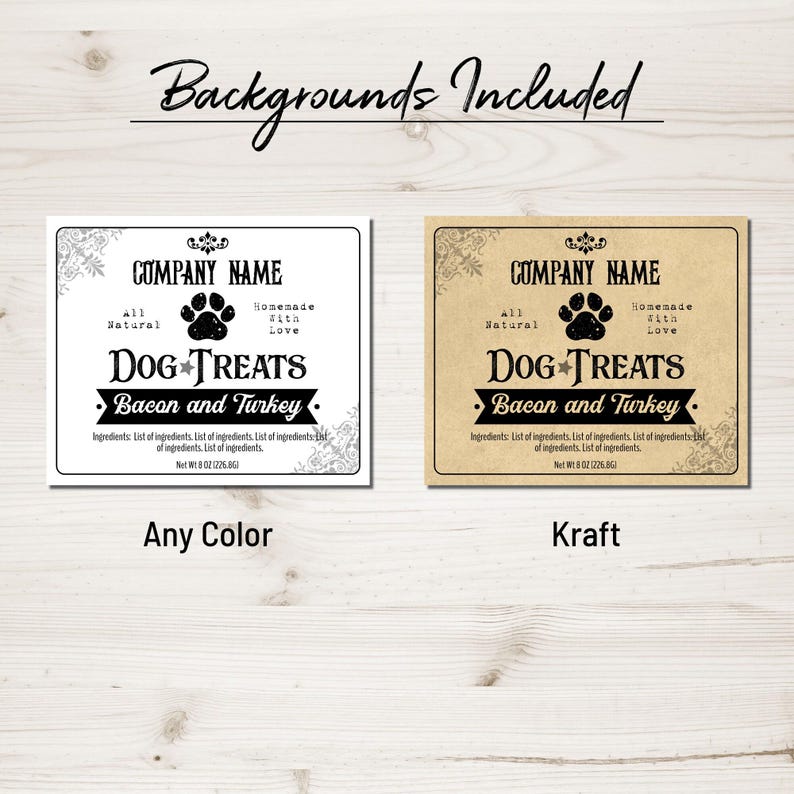 犬・猫用おやつラベルテンプレート、ペット用品のデジタルカスタムステッカー、カスタマイズ、ダウンロード＆印刷。瓶、袋、ポーチ用の包装ラベル 画像 5