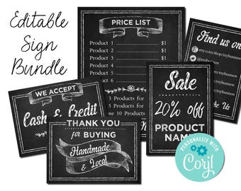 Chalkboard Sign Template Bundle. Small Business Price Sign for Farmer's Market, Arts Show, Craft Fair, Farms. Edit Online. Download & Print.