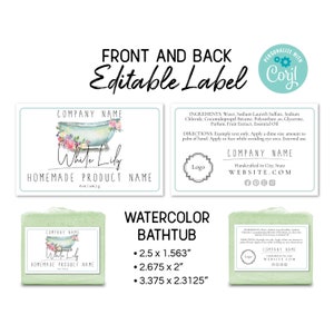 Modello di etichetta per ingredienti, etichette per prodotti anteriori e posteriori. Modifica online, scarica, stampa. Etichette stampabili per vasche da bagno con acquerello per barattoli e sapone.