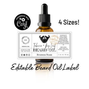 Beard Oil Bottle Label Template. Men's Grooming Label. Edit Online, Download & Print. Editable Printable Oil Bottle Label. Fit 1-4 Ounces.