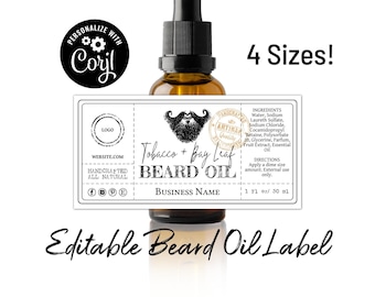 Beard Oil Bottle Label Template. Men's Grooming Label. Edit Online, Download & Print. Editable Printable Oil Bottle Label. Fit 1-4 Ounces.
