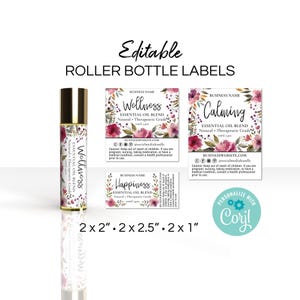 Floral Watercolor Label Template: Essential Oil, Perfume, Atomizer, Roller and Spray Bottle Stickers (Digital Corjl Template)