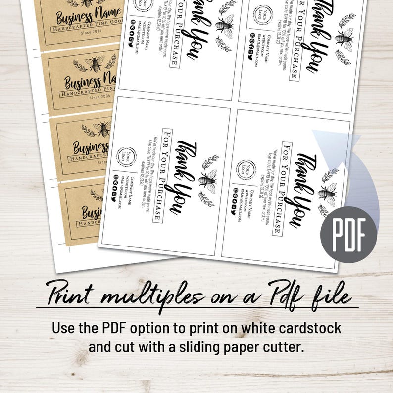 Thank You Order Insert Card and Business Card Template Set. Clean & Simple Kraft, Chalkboard Honey Bee Design. Edit Online, Download, Print. image 6