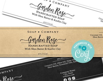 Soap Labels - Simply Natural. Editable Soap Template. Printable Custom Wrap Around Label. Personalize w/ Corjl Online, Download and Print.