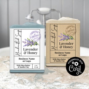 Tall and Skinny Handmade Editable Soap Label Template. Garden Stamp Soap Packaging. Wrap Around Label. Customize Online, Download & Print.