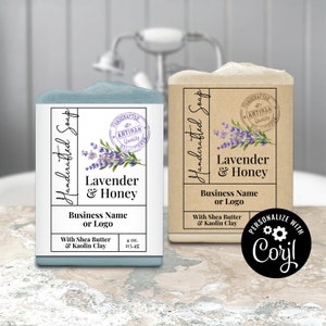 Modello di etichetta per sapone fatto a mano "Alto e Magro", modificabile. Confezione di sapone con timbro da giardino. Etichetta avvolgente. Personalizza online, scarica e stampa.