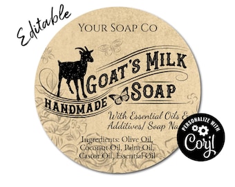 Soap Label - Goat's Milk Handmade Soap on Kraft Paper Round Label. Custom Packaging for Soap. Edit Product Label Online, Download & Print.