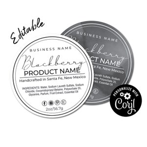 Editable Circle Label Template. White + Black Watercolor Sticker Template. Customize Online, Download & Print. Labels for Jars and Bottles.