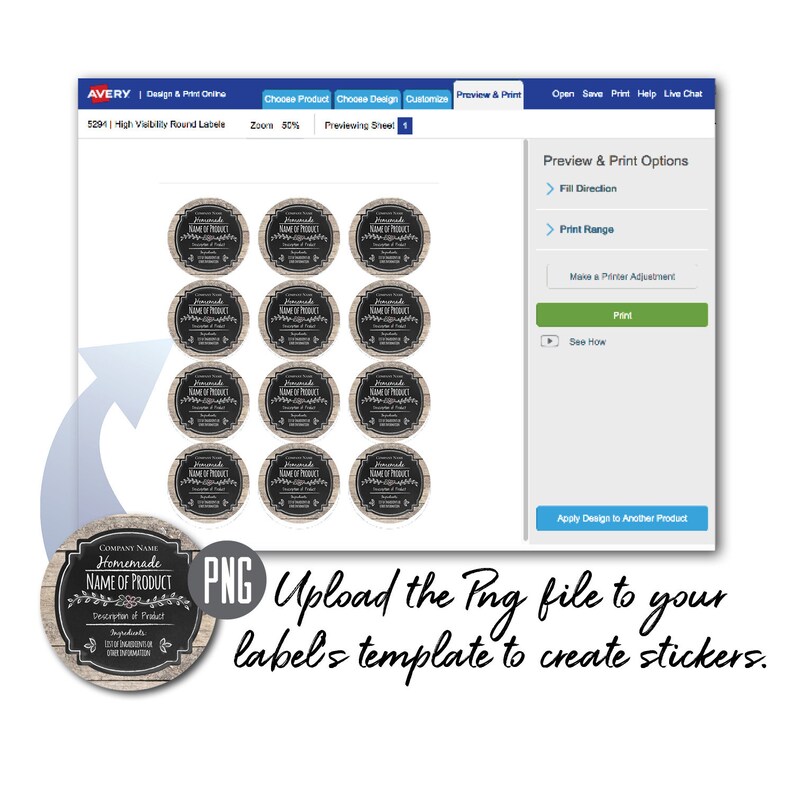 Chalkboard Farmhouse Circle Label. Round Product Label Etsy