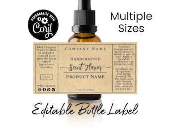 Editable Bottle Label Template, Simply Natural. Dropper Spray Bottles. Customize Online, Download & Print. Editable Printable Labels. 1 2 Oz