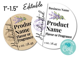 Mini 1"-1.5" Editable Garden Stamp Circle Product Label Template. Small Round Labels for Jars, Tubes, Sticker, Spices. Edit, Download, Print