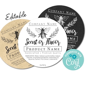 Editable Circle Label. Clean and Simple Sticker Template with Bee. Edit Product Label Online. Download & Print. Labels for Jars and Bottles.