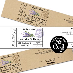 Soap Label Template, Garden Stamp. Editable Soap Label Packaging. Printable Custom Wrap-Around Label. Personalize Online, Download & Print.