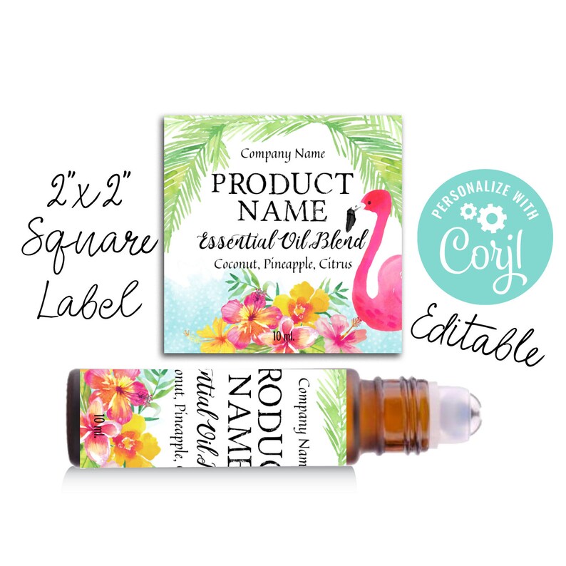 Editable 2 Square Label Tropical Beach Bags Bottles Download /& Print Candles Customize in Corjl Online For Stickers and Jars Soap
