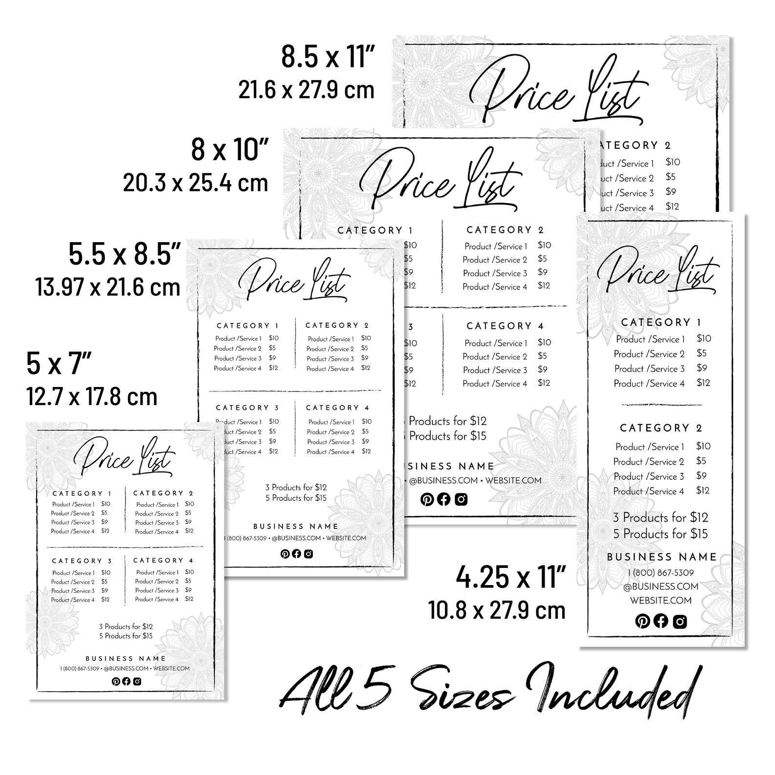 Editable Business Price List. Printable Store Price Sign for Etsy