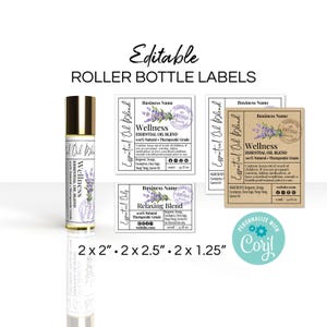 Essential Oil & Perfume Roller Bottle Label Template, Garden Stamp. Lavender Printable Atomizer Spray Bottle Editable Label Stickers.