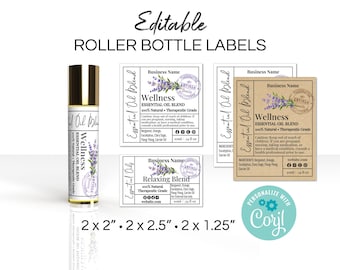 Essential Oil & Perfume Roller Bottle Label Template, Garden Stamp. Lavender Printable Atomizer Spray Bottle Editable Label Stickers.