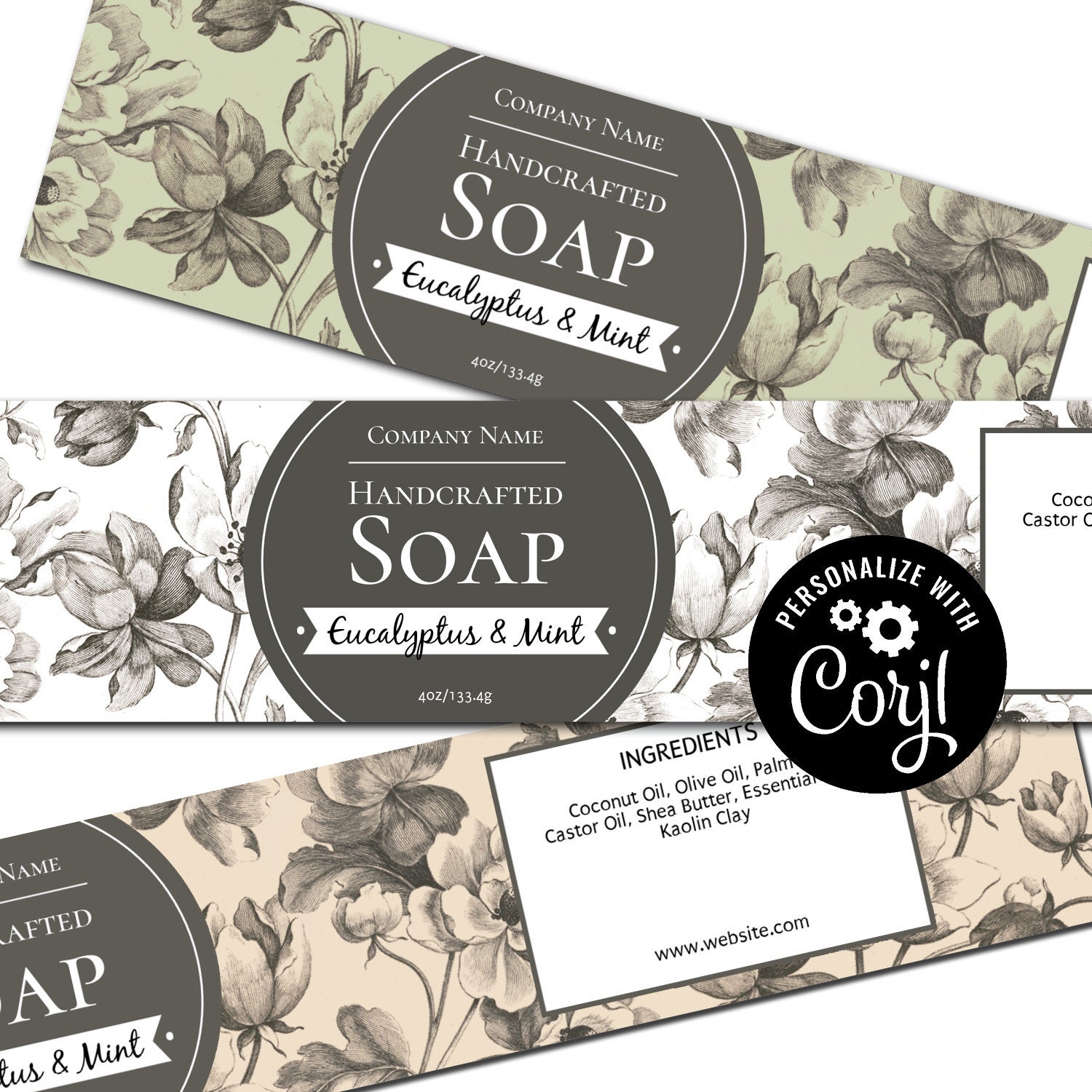 Soap Label Etched Flowers Editable Soap Label. Horizontal Etsy