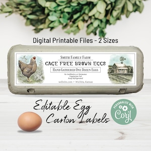Editable Egg Carton Label. Digital Egg Carton Template. Custom Vintage Farm Egg DIY Sticker Label. Personalize Online, Download & Print.