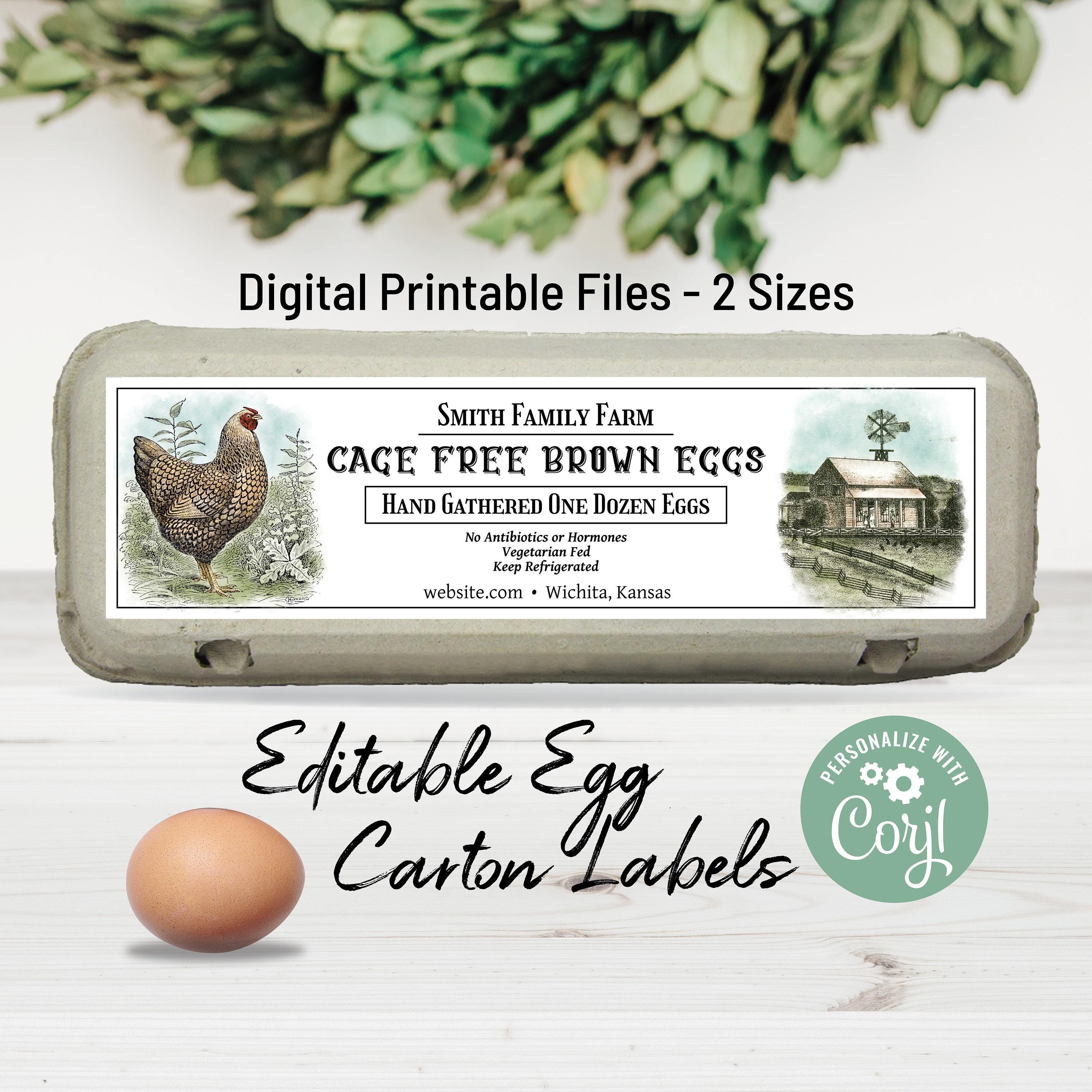 Editable Egg Carton Label. Digital Egg Carton Template. Custom Vintage Farm Egg DIY Sticker Label. Personalize Online, Download & Print.