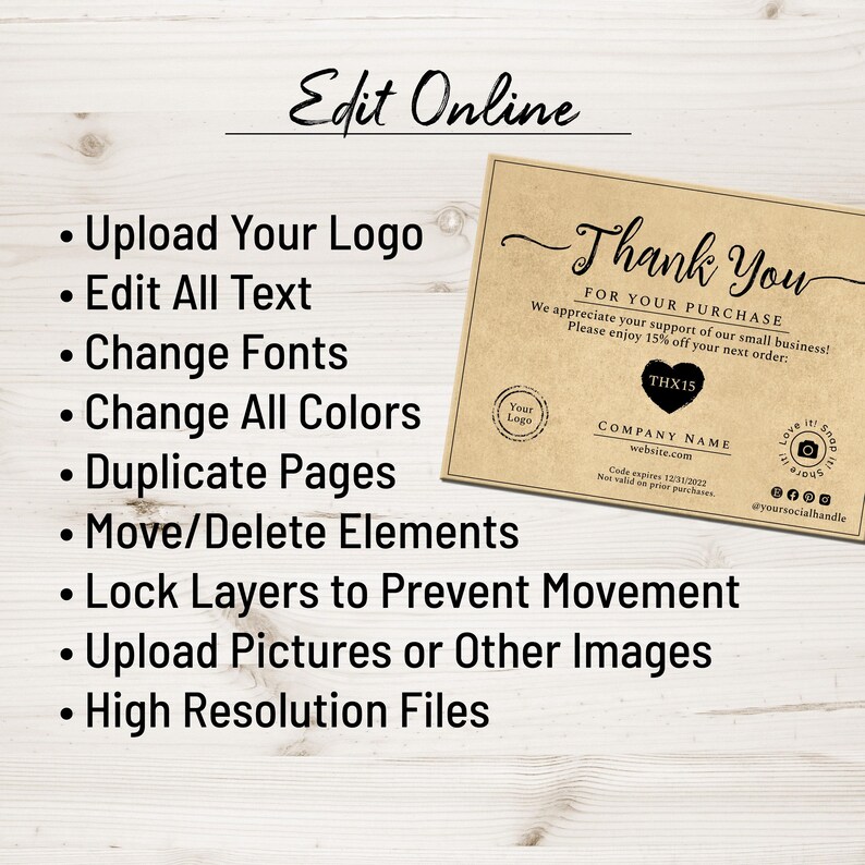 Business Thank You For Your Order Card Template. Postcard + Business Card Size. Personalized Purchase Insert Cards, Simply Natural Design. image 3