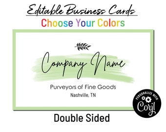 Printable Business Card Template, Painted Swash. Choose Any Colors. DIY Custom Business Card Design. Edit Online w/ Corjl. Download & Print.