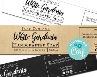 Soap Labels - Clean and Simple Design. Editable Label Template. Printable Custom Wrap Around Label. Personalize Online, Download and Print.