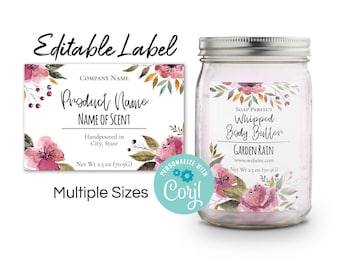 Editable Product Label Template - Watercolor Floral. Packaging for Jars, Candles, Bottles, Wax Melts, Makers. Edit Online, Download & Print