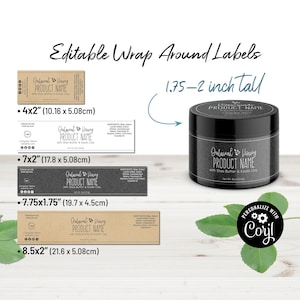 Wrap Around Label Template for Jars, 2, 4, 6, 8oz Jar Label Template, Tin Container, 1.75-2" Tall, Natural & Sophisticated Candle Labels.