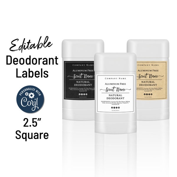 Deodorant Label Template, Lotion Bar Tube, Square 2.5" Product Label, Simply Natural Design. Edit, Download & Print. Deodorant Packaging