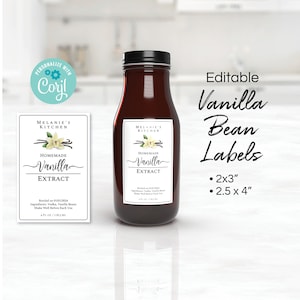 Étiquette vanille maison, modèle d'étiquette d'extrait de vanille, étiquettes vanille pour bocaux, bougies, parfum d'ambiance, épices. Modifiez en ligne, téléchargez et imprimez.